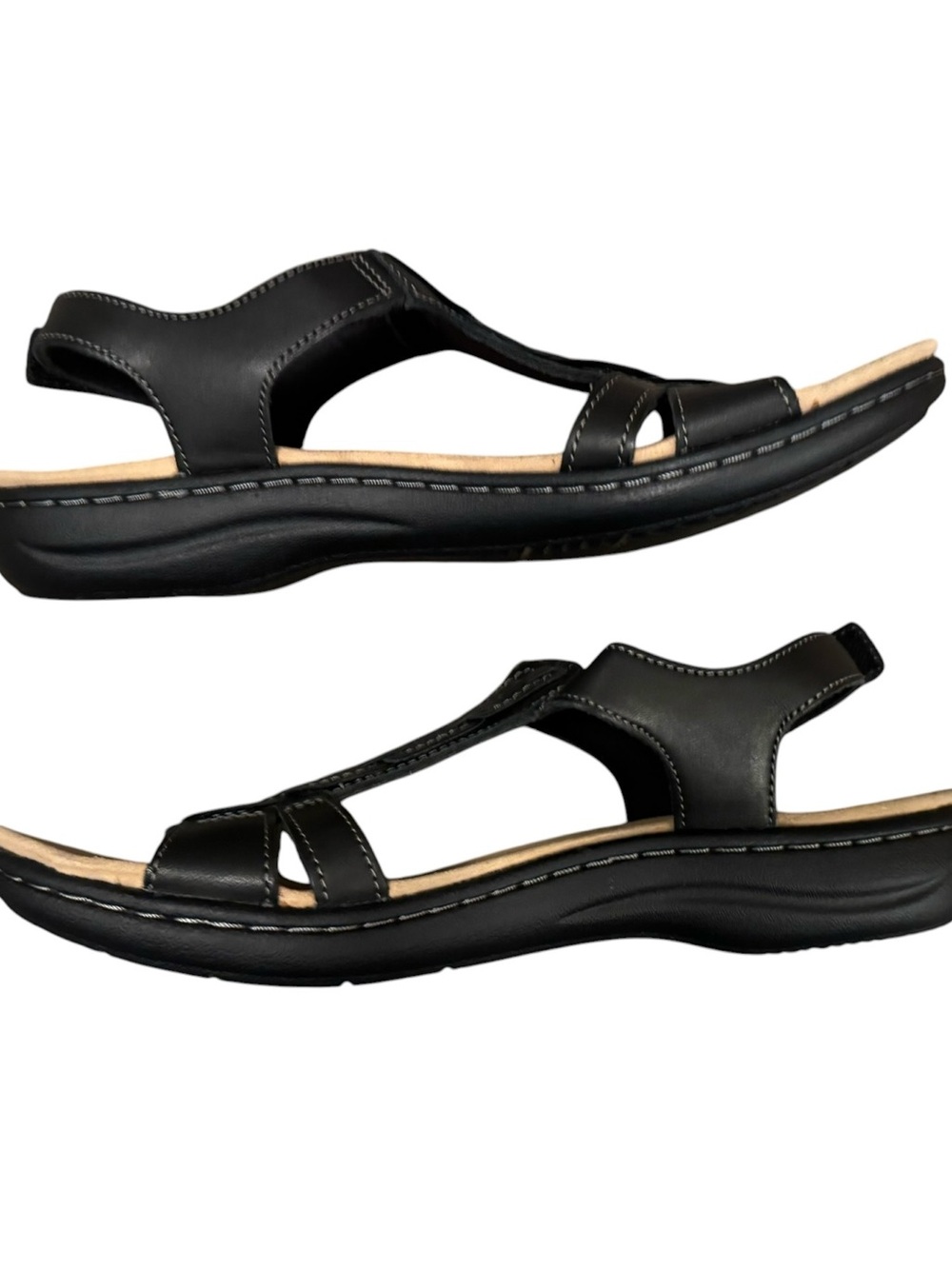 Clarks Black Women's Leather T-strap Sandals - Comfort Footbed Women’s size 9.5 - Picture 5 of 8